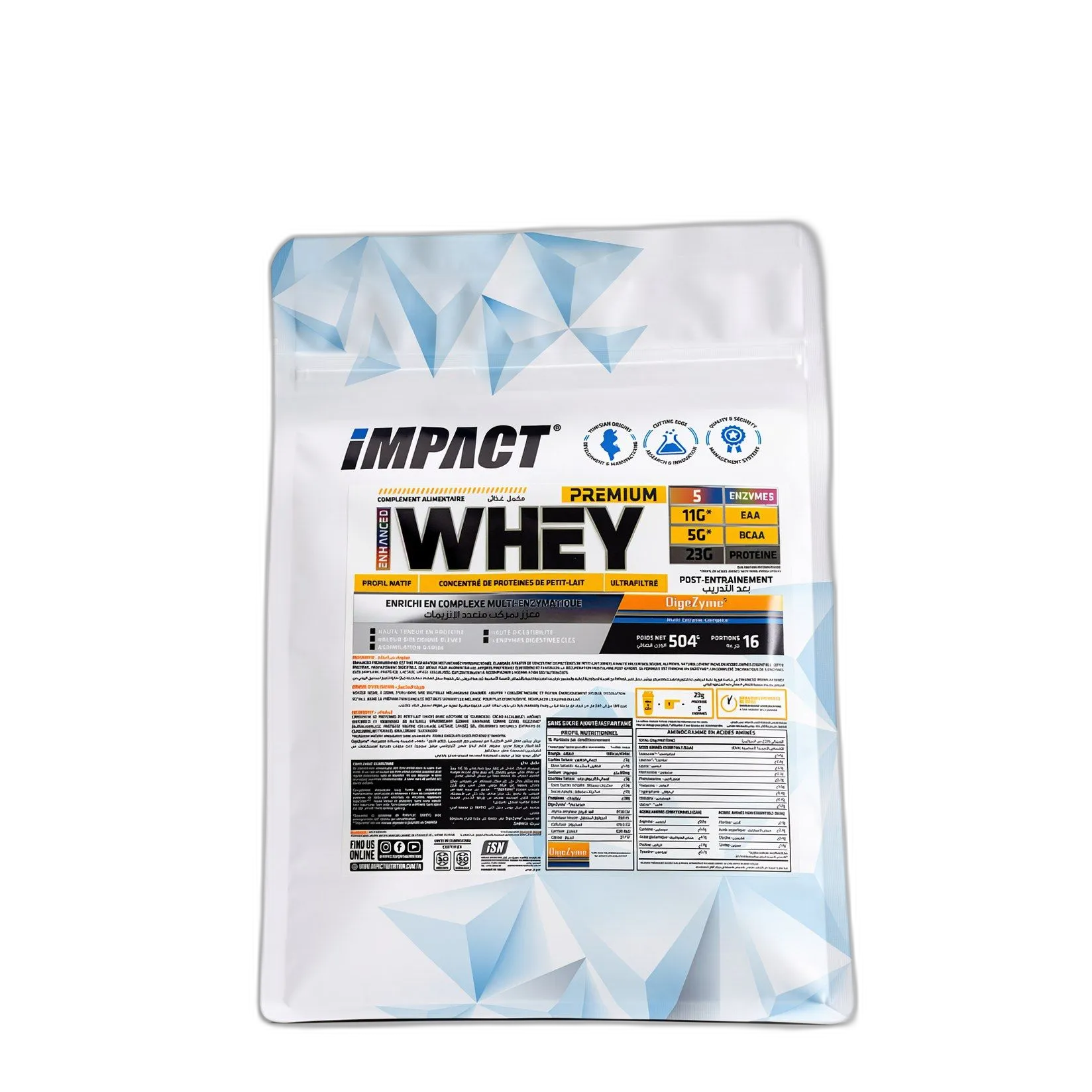 Premium Whey Enhanced Impact Nutrition premium whey enhanced impact nutrition tunisie proteine sachet format compact 504g